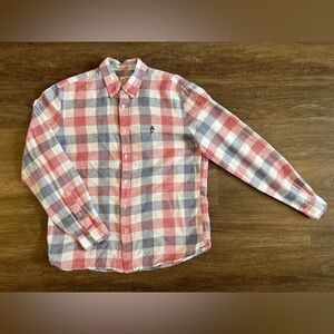 Brooks Brothers Large Red Fleece Oxford Plaid Shirt With Button Down Collar E32